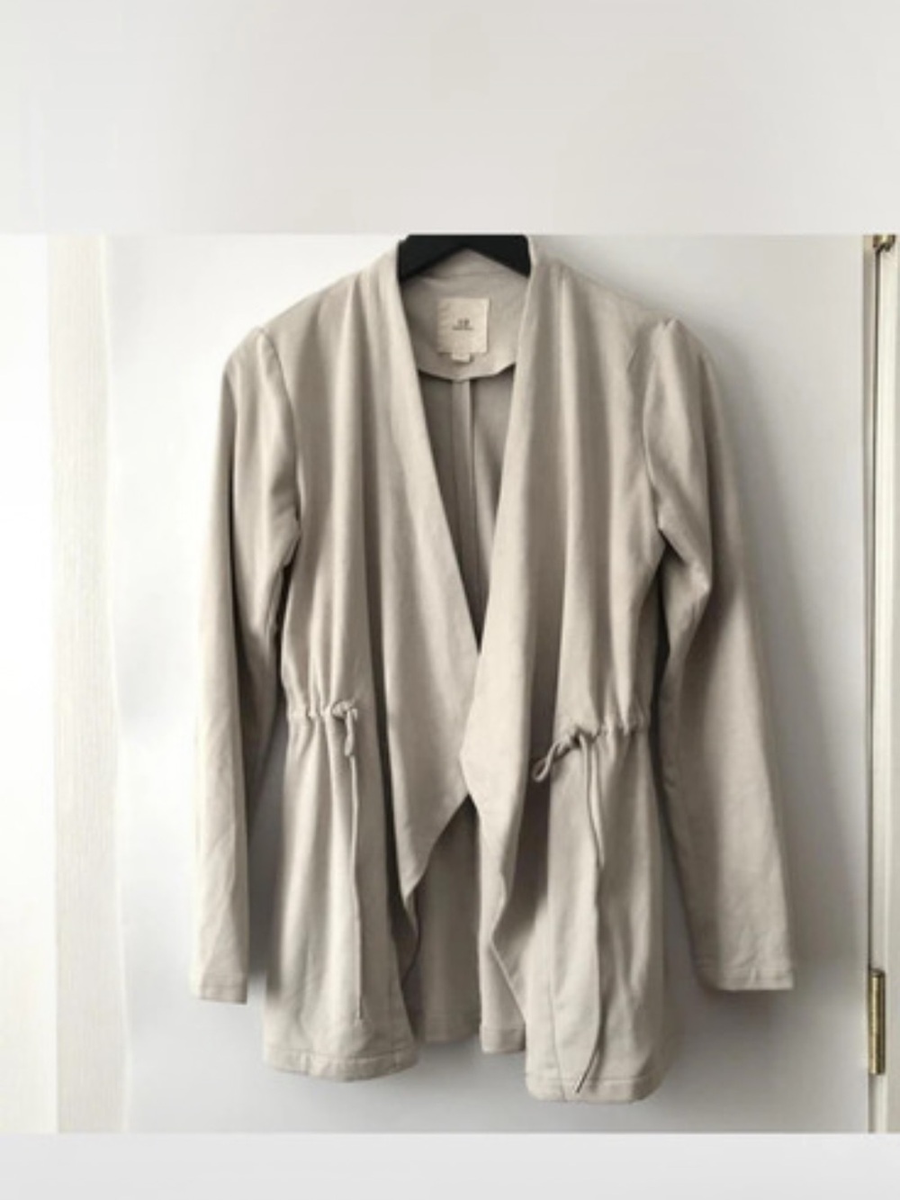 Thread & Supply Light Beige Draped Open Front Jacket